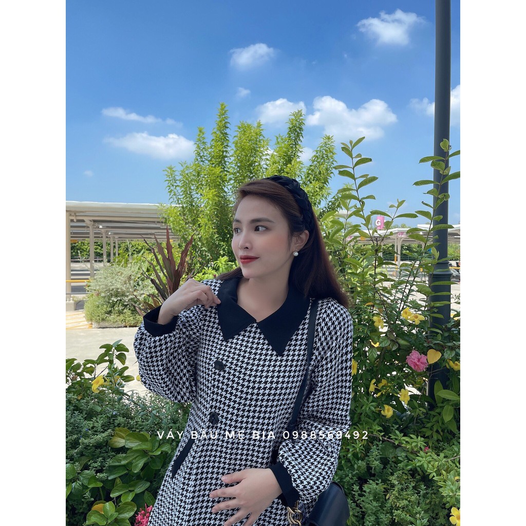 Váy bầu bigsize -Đầm bầu thiết kế GuMe DẠ ZICZAC CAO CẤP PHỐI VIỀN ĐEN sang chảnh- MB190, 40-120KG