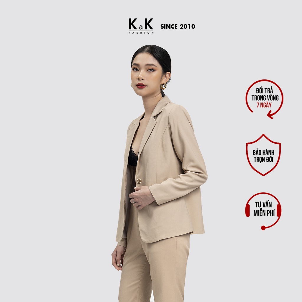 Áo Khoác Blazer 2 Lớp Túi Mổ K&amp;K Fashion AK10-18 Màu Kem Tay Dài Chất Liệu Kaki Lụa