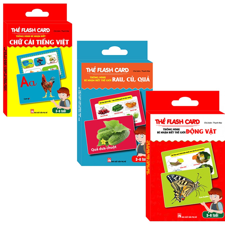 Combo 3 Bộ Flashcard Thông Minh Cho Bé, Nhận Biết Chữ Cái, Nhận Biết Động Vật, Nhận Biết Rau - Rủ - Quả