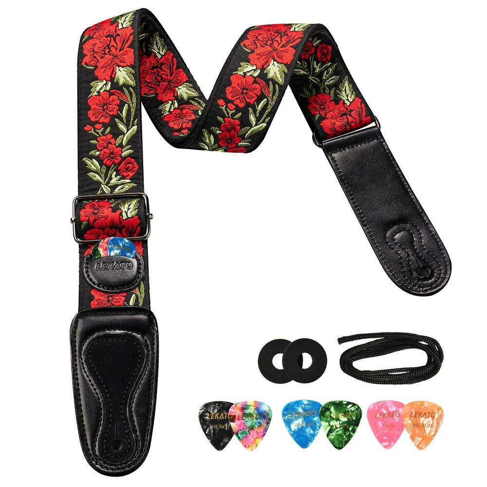 Dây Đeo Bằng Da Cho Đàn Guitar Điện Lekato Lgs-6 Kèm 6 Miếng Gảy 2 Khóa