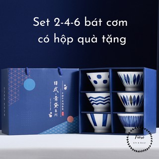 Bộ bát sứ ăn cơm phong cách Nhật - bộ 2-4-6 bát kèm hộp quà tặng cực xinh