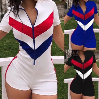 Jumpsuit dáng ôm phối hai màu phong cách thể thao có size lớn cho nữ