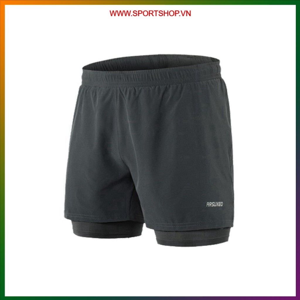 Quần chạy bộ nam ARSUXEO MS02, quần short thể thao 2 lớp (boxer) có túi đa năng, nhẹ, thoáng khí