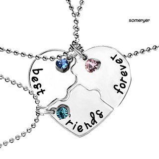 Set 3 vòng cổ tình bạn mặt mảnh ghép trái tim đính đá nhân tạo