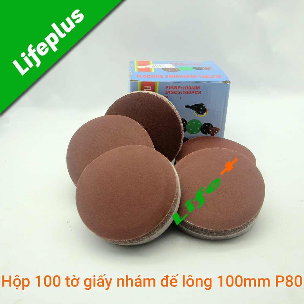 Hộp 100 giấy nhám tròn 100mm chuẩn P80