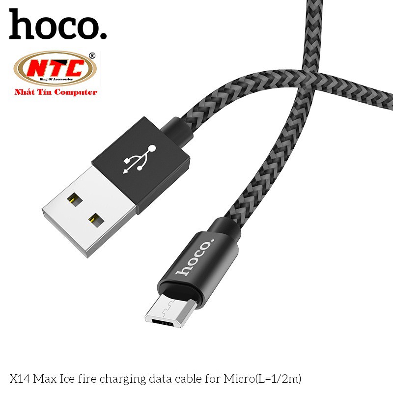 Cáp sạc nhanh và truyền dữ liệu Hoco X14 Max dây dù dài 1M cổng microUSB điện áp max 3A