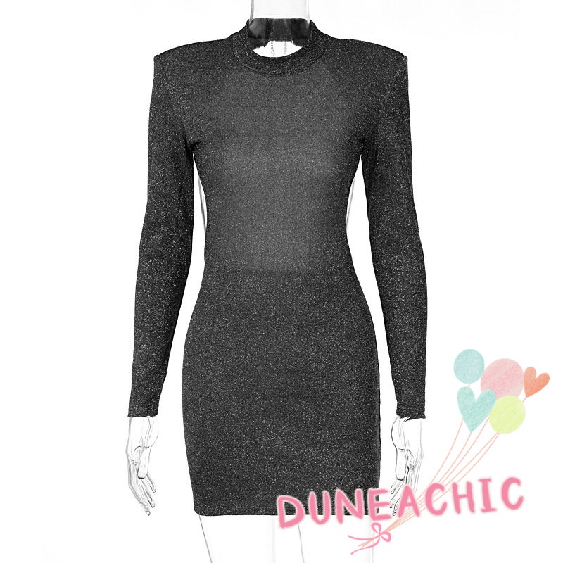 DUNEA Đầm dự tiệc hở lưng phối chuỗi xích long lanh thời trang dành cho nữ