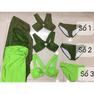 Bikini phối khăn xanh mạ( set 3 món kèm chip)