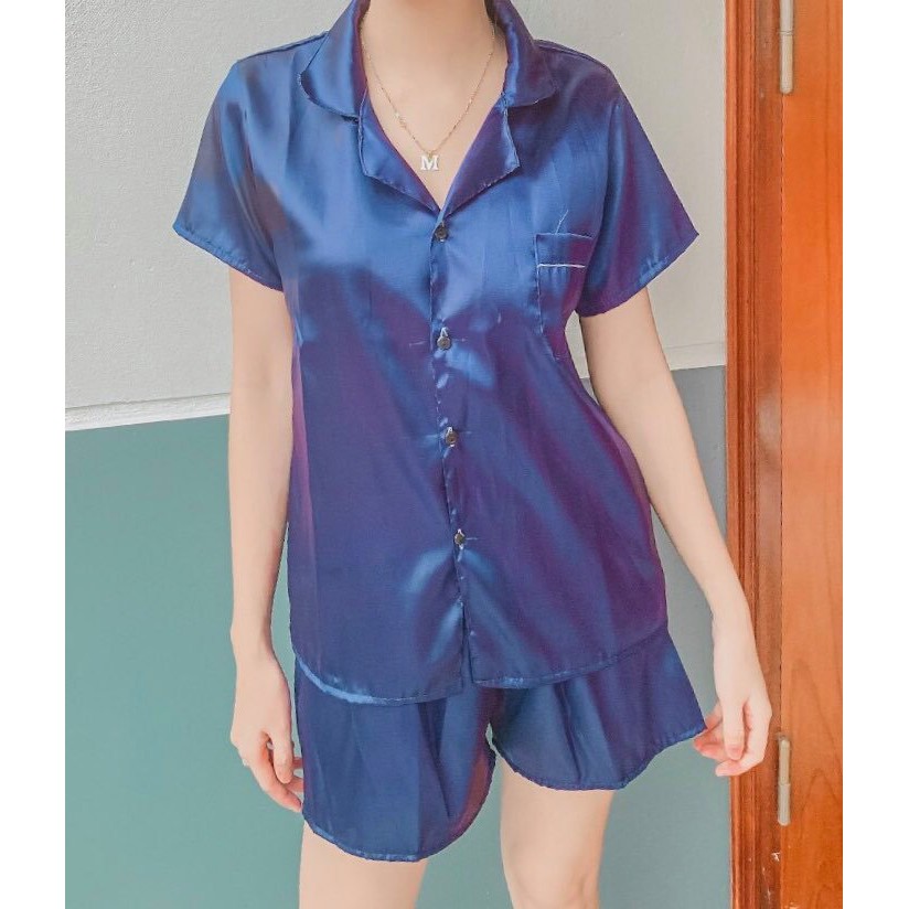 [Lụa phi] Bộ Pijama đùi lụa phi bóng mặc mát size<62kg