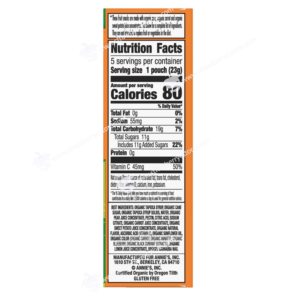 Kẹo Dẻo Trái Cây Hữu Cơ Vị Tự Nhiên Annie's Organic Bernie's Farm Fruit Snacks, Hộp 5 Gói, Gói 23g