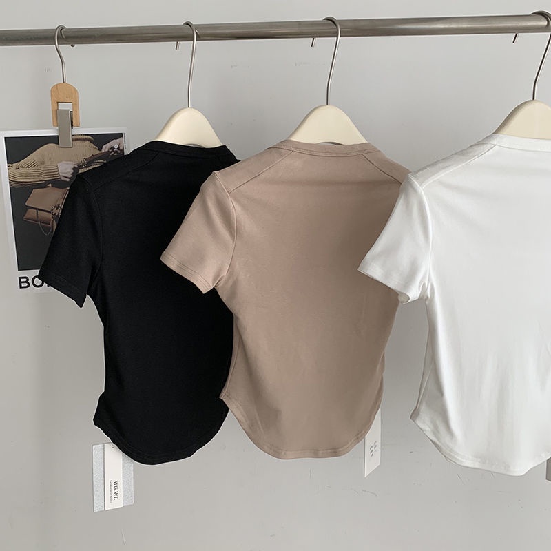 Áo Thun Tay Ngắn Cổ Vuông Dáng Ôm Thời Trang Mùa Hè Xinh Xắn Cho Nữ