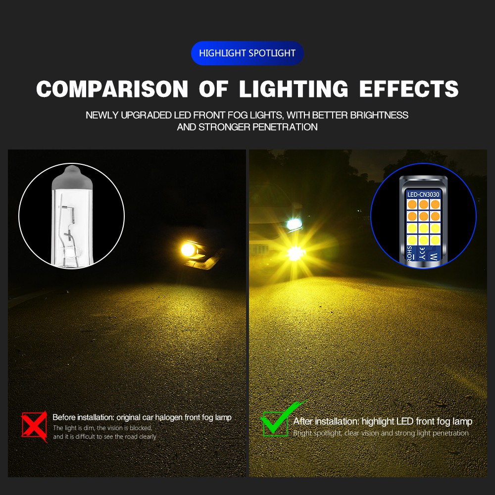 2 pc đèn LED sương mù 2 màu 24SMD H8 H11 H3 H4 H7 9005 HB3 9006 HB4 H16 P13W đèn sương mù ô tô