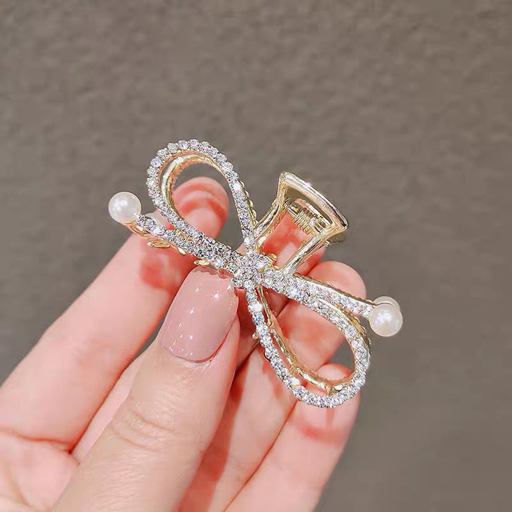 Kẹp Tóc Càng Cua Mini Đính Nơ Và Ngọc Trai Phong Cách Hàn Quốc Thanh Lịch Cho Nữ Giá Đỡ
