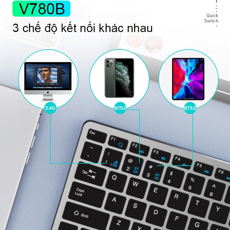 Bàn phím không dây bluetooth mini SIDOTECH Inphic V780B cho laptop macbook ipad điện thoại sạc pin 1 lần dùng 30 ngày | BigBuy360 - bigbuy360.vn