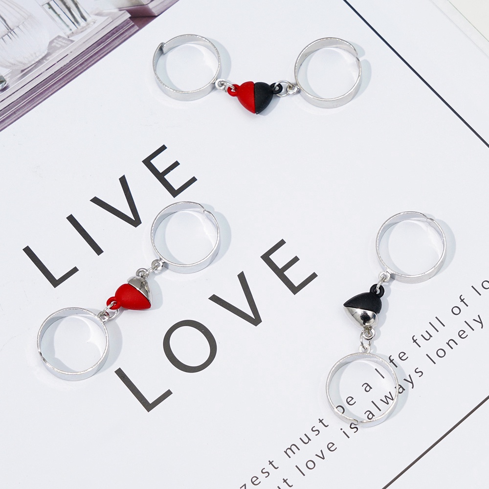 Set 2 Nhẫn Nam Châm Hình Nửa Trái Tim