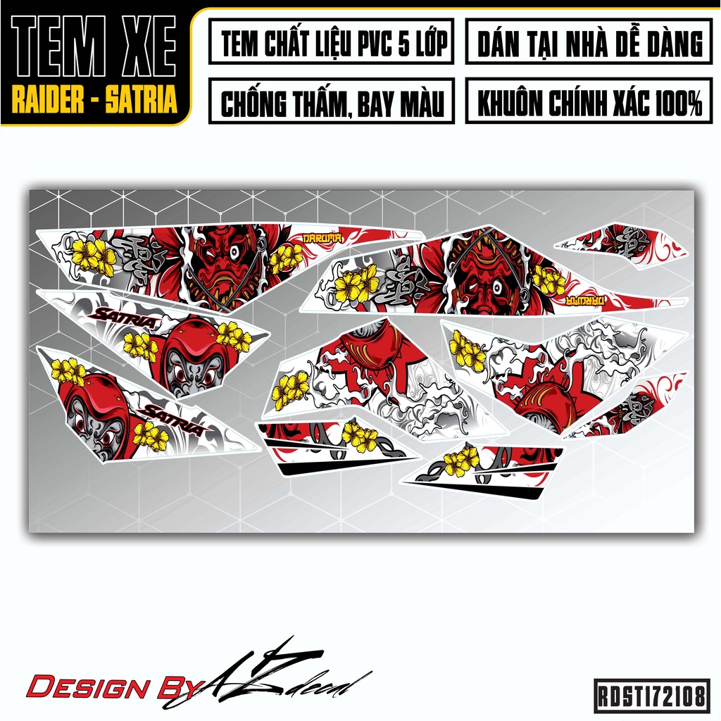 Tem Rời Xe Raider - Satria Mẫu 08 | RDST172108 | Decal Chế Chất Liệu PVC Chống Nước, Độ Bền Cao, Cắt Khuôn Sẵn