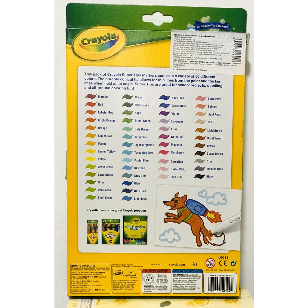 Bộ 50 cây Bút lông Dễ tẩy rửa Crayola Supertips, Nét thanh nét đậm - 585050