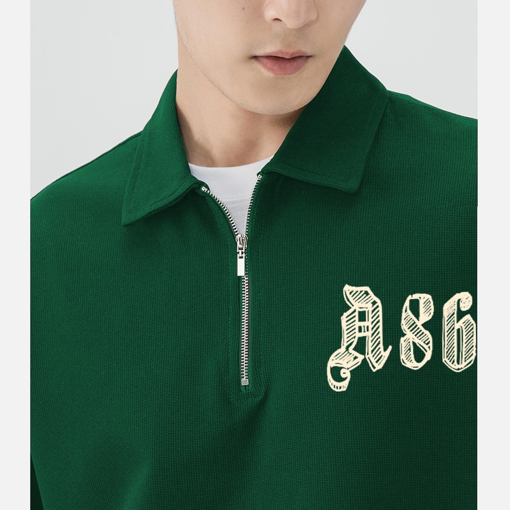Áo polo form rộng ATHANOR khóa zipper màu xanh lá mẫu A86