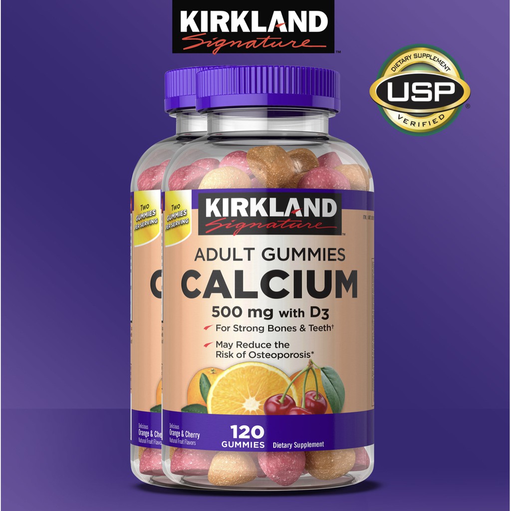 Kẹo Dẻo Bổ Sung Canxi Kirkland Adult Gummies Calcium 500 mg D3 x 2 Hộp