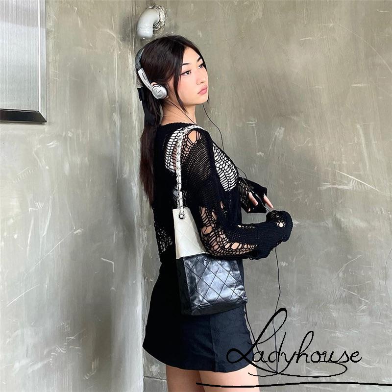 Áo Croptop Dệt Kim Tay Dài Cổ Tròn Màu Sắc Đơn Giản Cho Nữ