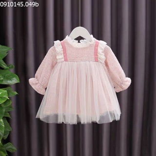 Váy dạ phối chân ren 3 lớp bé gái sz 1-4y
