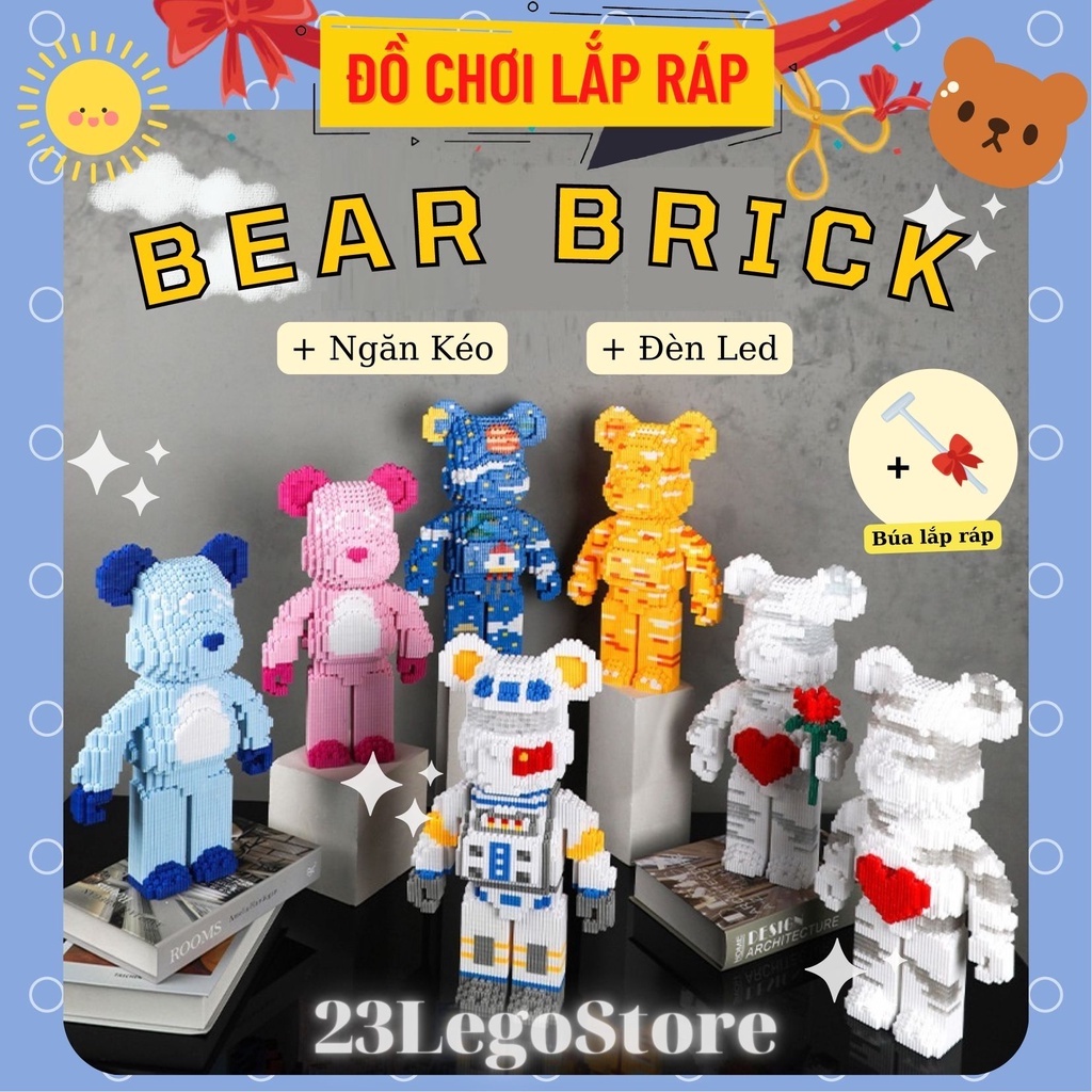 Bộ đồ chơi lắp ghép lego gấu BearBrick cỡ lớn 34cm  tặng kèm búa lắp ráp, Bộ đồ chơi lắp ráp gấu BearBrick