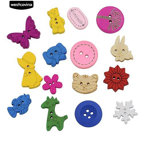 Set 100 nút gỗ 2/4 lỗ nhiều kiểu dùng trong may vá/làm đồ thủ công