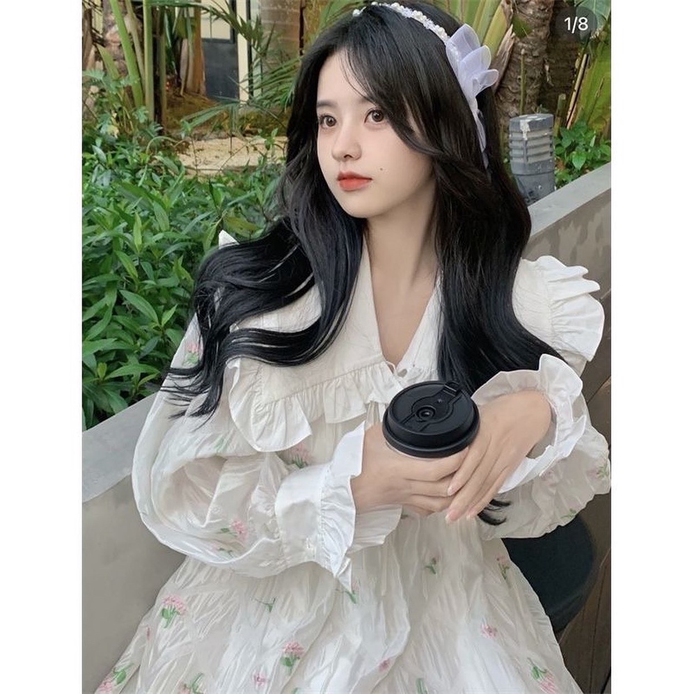 Đầm babydoll cổ bèo tay phồng siêu xinh