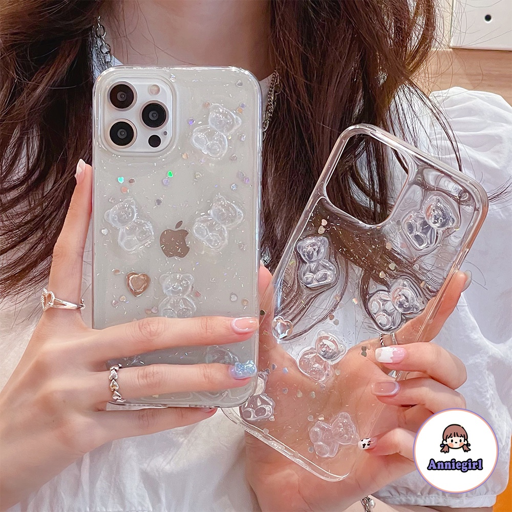 Ốp điện thoại tpu mềm chống sốc màu trong suốt họa tiết chú gấu 3d kim tuyến cho IPhone 13 12 11 Pro Max 7 Plus | BigBuy360 - bigbuy360.vn