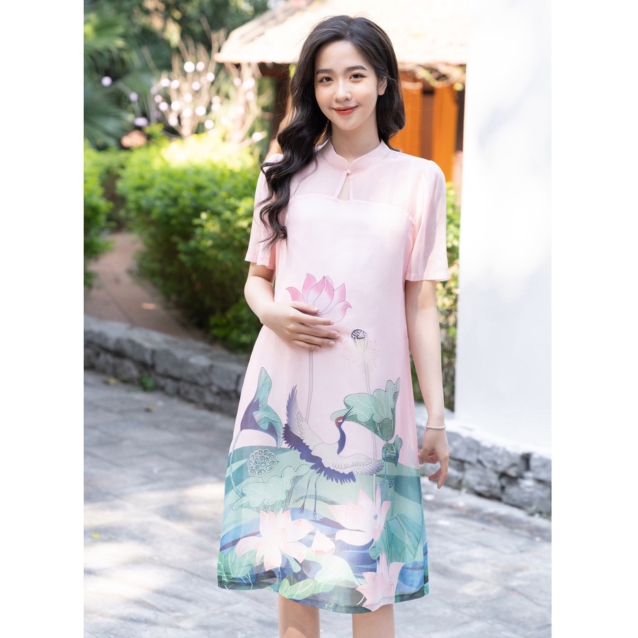 MEDYLA - Váy bầu thiết kế cách tân 2 lớp tơ lót lụa cao cấp cho mẹ bầu diện tết - SP918