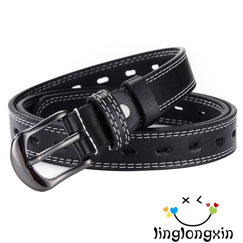 Thắt lưng da PU có khóa kim loại dạng mỏng hợp thời trang cho nam nữ