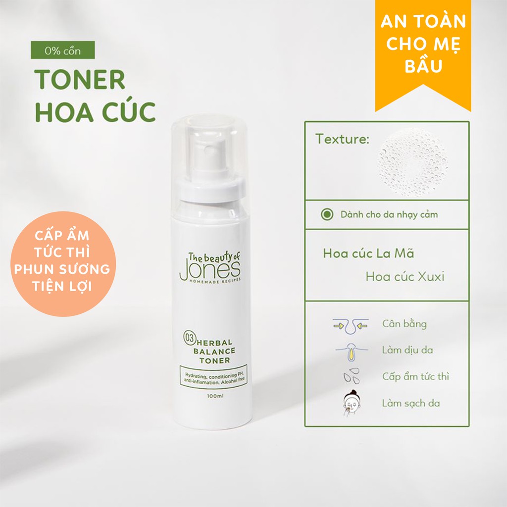 [Mã 153FMCGSALE1 giảm 10% đơn 250K] Toner cấp ẩm da mụn nhạy cảm từ hoa cúc The Beauty of Jones