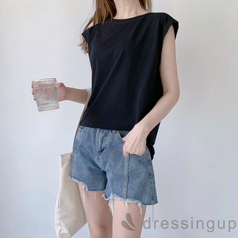 DRE-Women Summer Tank Tops, Solid Color Round-Neck Sleeveless Casual Tank Tops