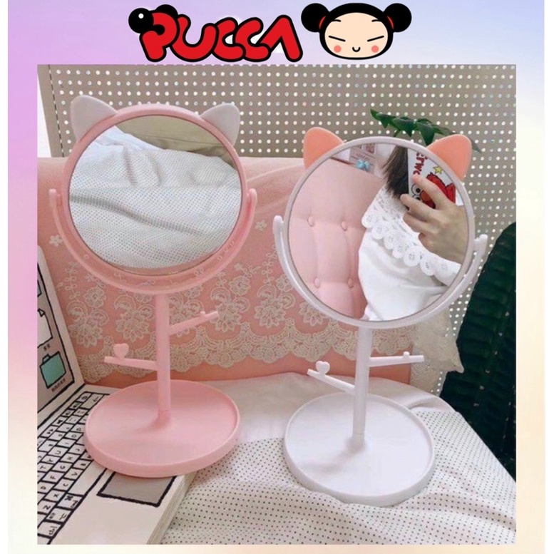 Gương Tai Mèo Mini Để Bàn Trang Điểm