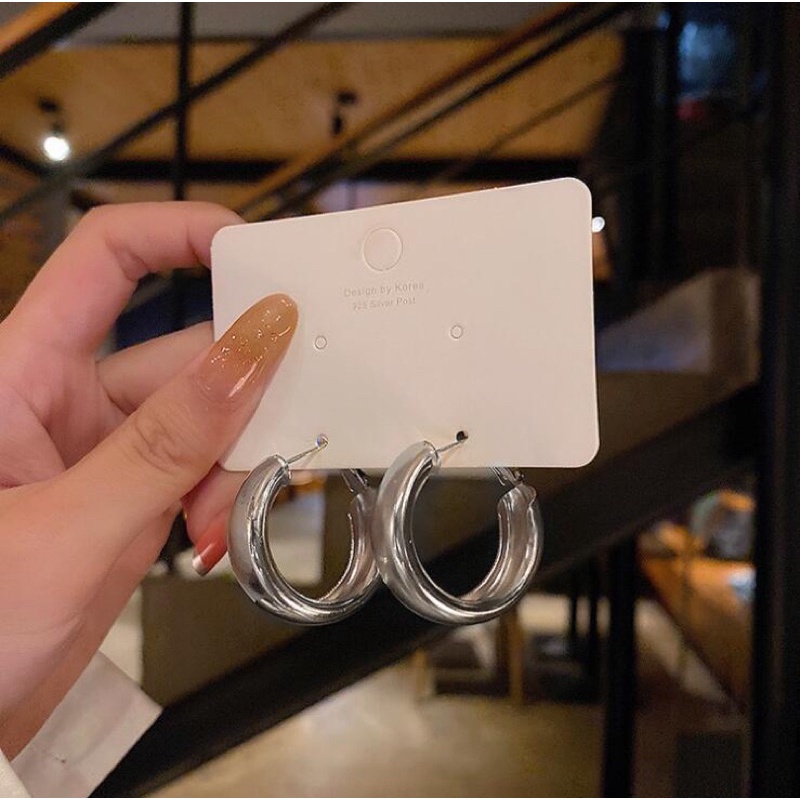 bông tai kim loại phong cách retro, khuyên tai chui bạc 925 sang chảnh