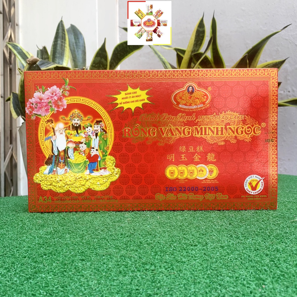 Bánh đậu xanh ít ngọt Rồng vàng Minh Ngọc A34 370g gói giấy bạc - Đặc sản Hải Dương