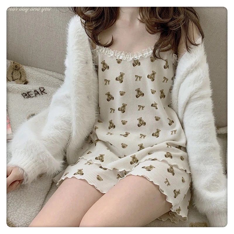 Set Đồ Hai Món Phối Ren Dễ Thương Thời Trang Cho Nữ