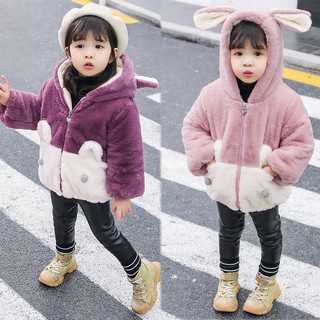 Áo khoác phối lông thú hoạt hình thời trang dễ thương cho bé gái