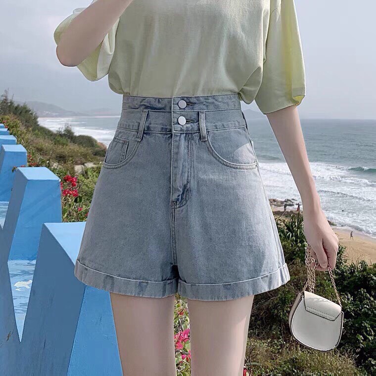 Quần sooc ngố bò jean nữ cạp cao short jeans phong cách Hàn Quốc sành điệu style