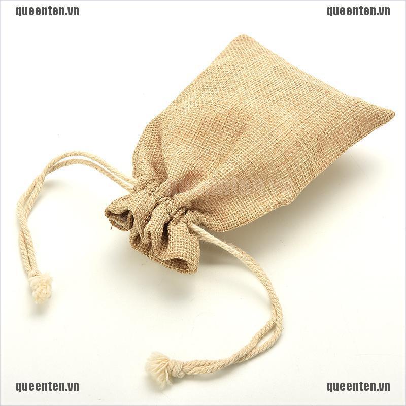 Túi dây rút nhỏ bằng vải bố phong cách mộc mạc trang trí cho tiệc cưới