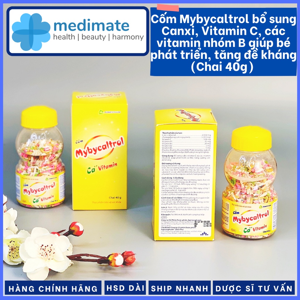 Cốm dinh dưỡng cho bé Mybycaltrol bổ sung Canxi, Vitamin C, Vitamin nhóm B giúp bé phát triển, tăng đề kháng (Chai 40g)