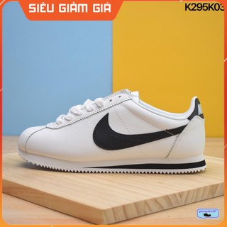 (Ảnh thật) Giày thể thao dành cho nữ Air Cortez Basic Leather White Black màu trắng gót đen