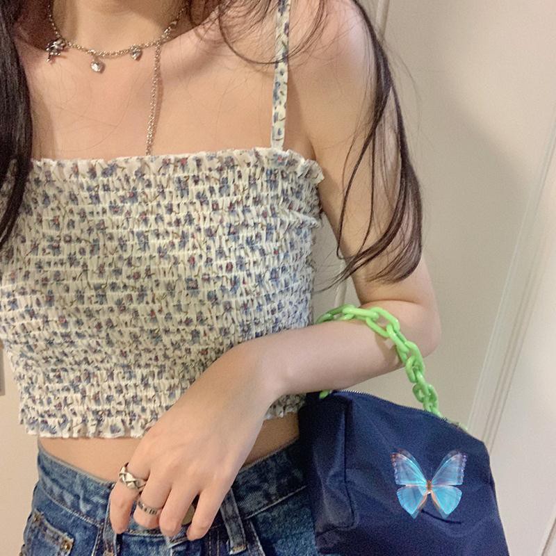 New sexy pleated floral suspender vest for women's bottom bra and sleeveless outer wear. | BigBuy360 - bigbuy360.vn