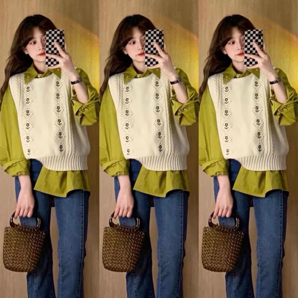 Áo Gile len hoa thêu nổi áo ghile phong cách tiểu thư sang chảnh siêu hot 2T Uniex P41