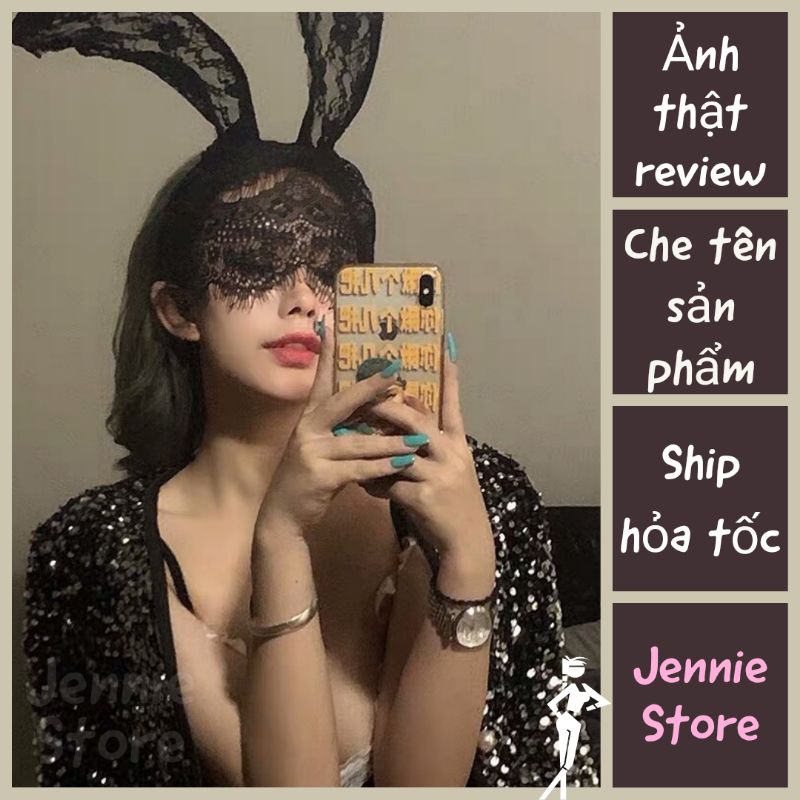 Mặt nạ tai thỏ hoá trang sexy - băng đô ren lưới phụ kiện cosplay Halloween gợi cảm