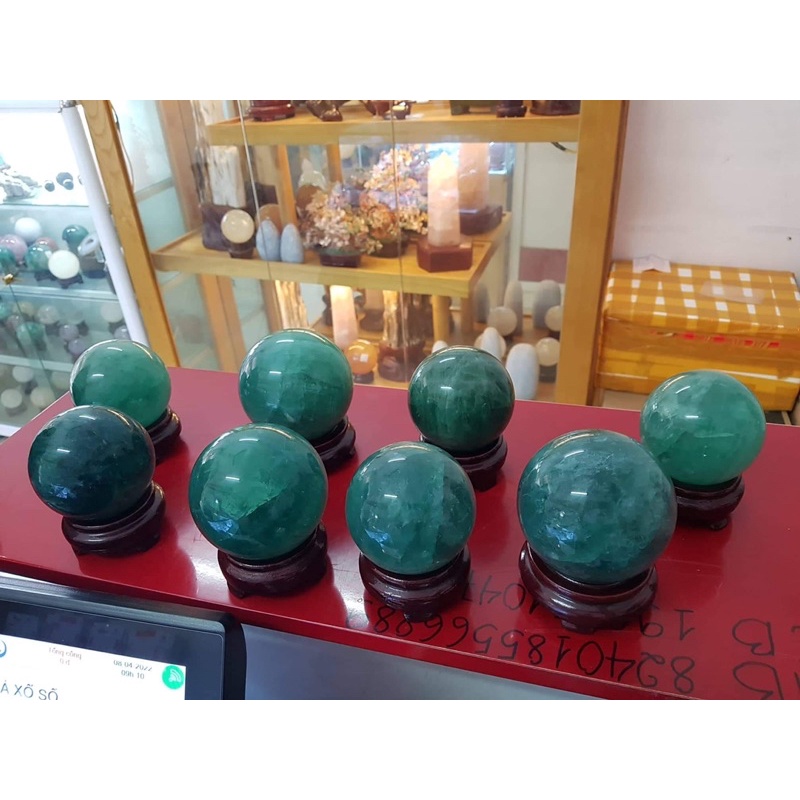 Quả cầu phong thủy đá Florit xanh lá hàng thiên nhiên