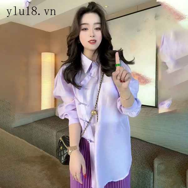 Áo Sơ Mi Cổ POLO Cài Nút Tay Dài Dáng Rộng Màu Trơn Chống Nắng Thời Trang Xuân Hè Phong Cách Trung Hoa 2022