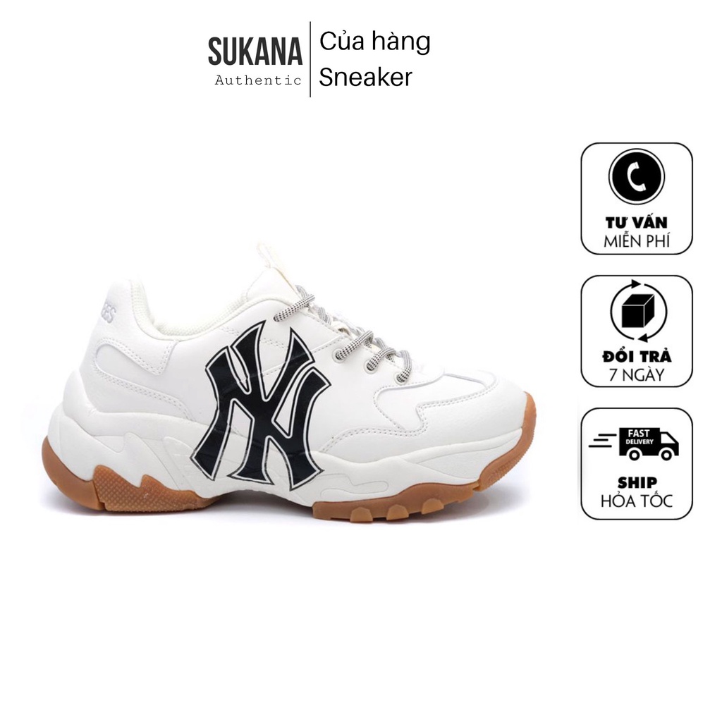 Giày_MLB NY, Giày Sneaker NY Đế Nâu Da Bò Cao Cấp Đế Cao Tăng Chiều Cao Full Box Bill