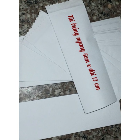 Combo 100 túi giấy trắng ngang 5cm x dài 20cm