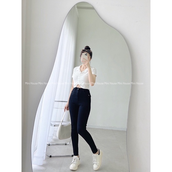 Quần jean nữ lưng cao slim fit trơn dài